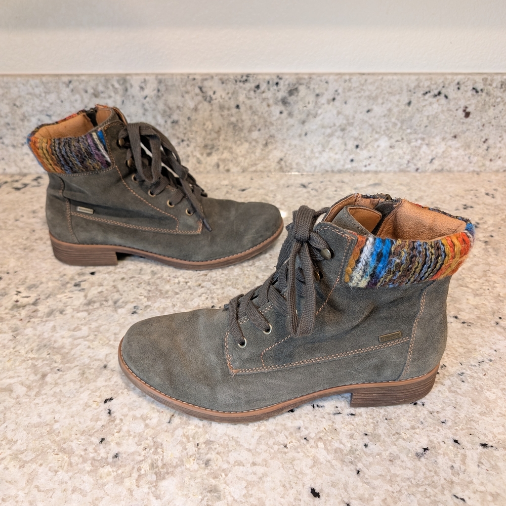 Comfortiva Trenton Boots, Women's Olive Ankle Boots with Multicolor Knit Cuff 11